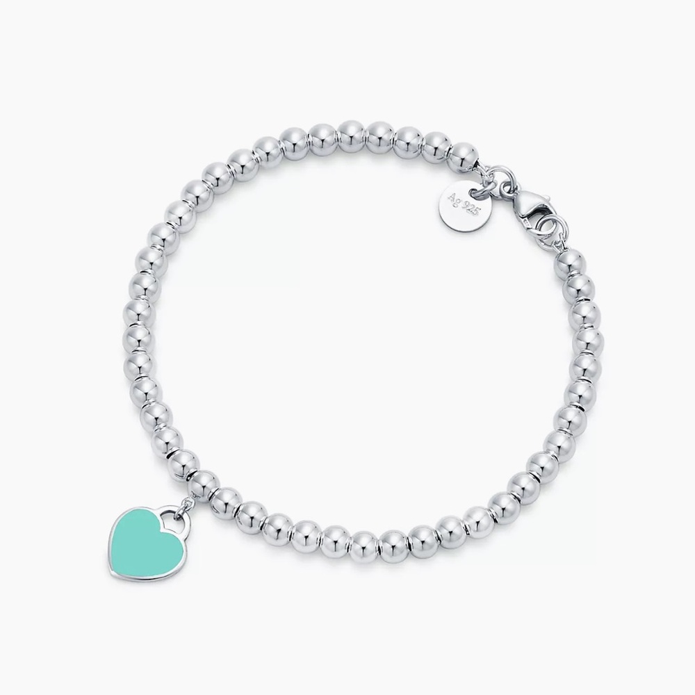 TIFFANY & CO Heart Tag Bead Bracelet, Silver 4mm - Perfect Condition - Size S